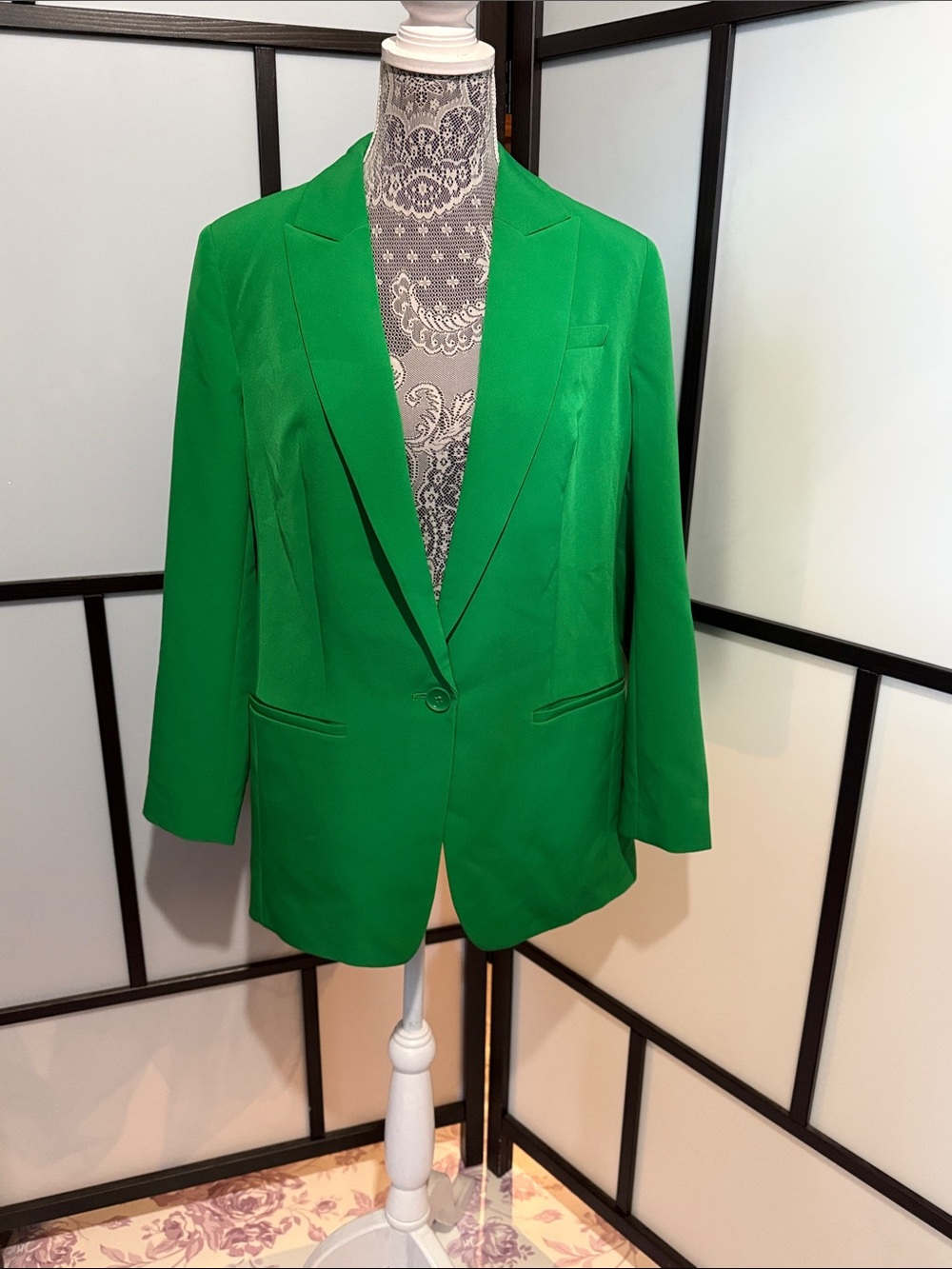 Express Vivid Green Single-Button Tailored Blazer